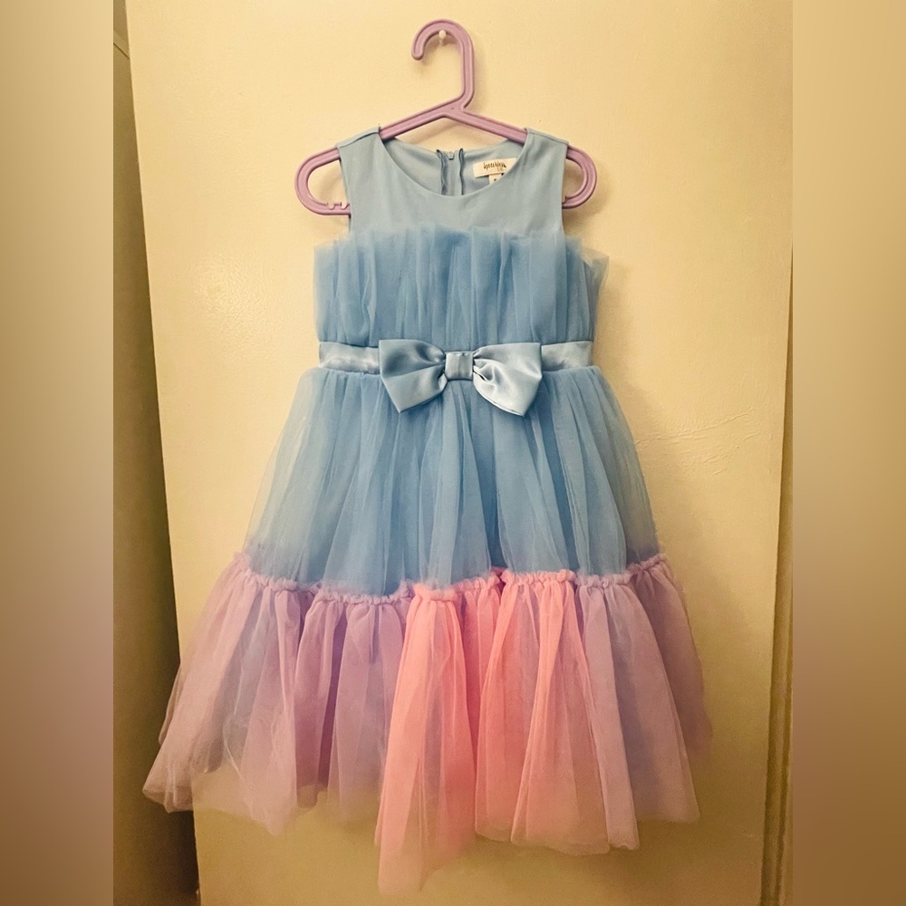 Speechless Light Blue Dress with pink, purple Ruffle Details
